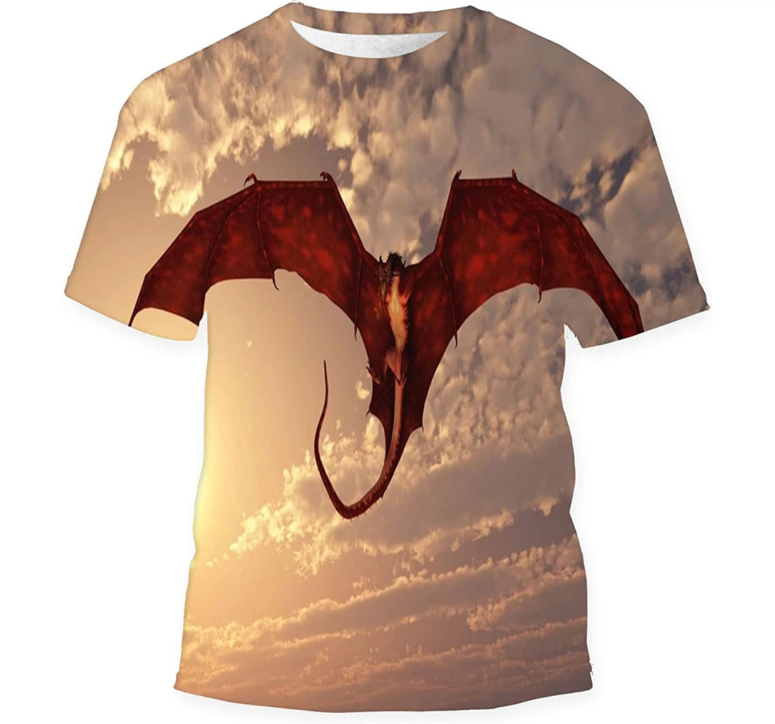 Red Fire Breathing Dragon Flying Attack Birthday Halloween - 3D Printed T-shirt, Long Sleeves Shirt