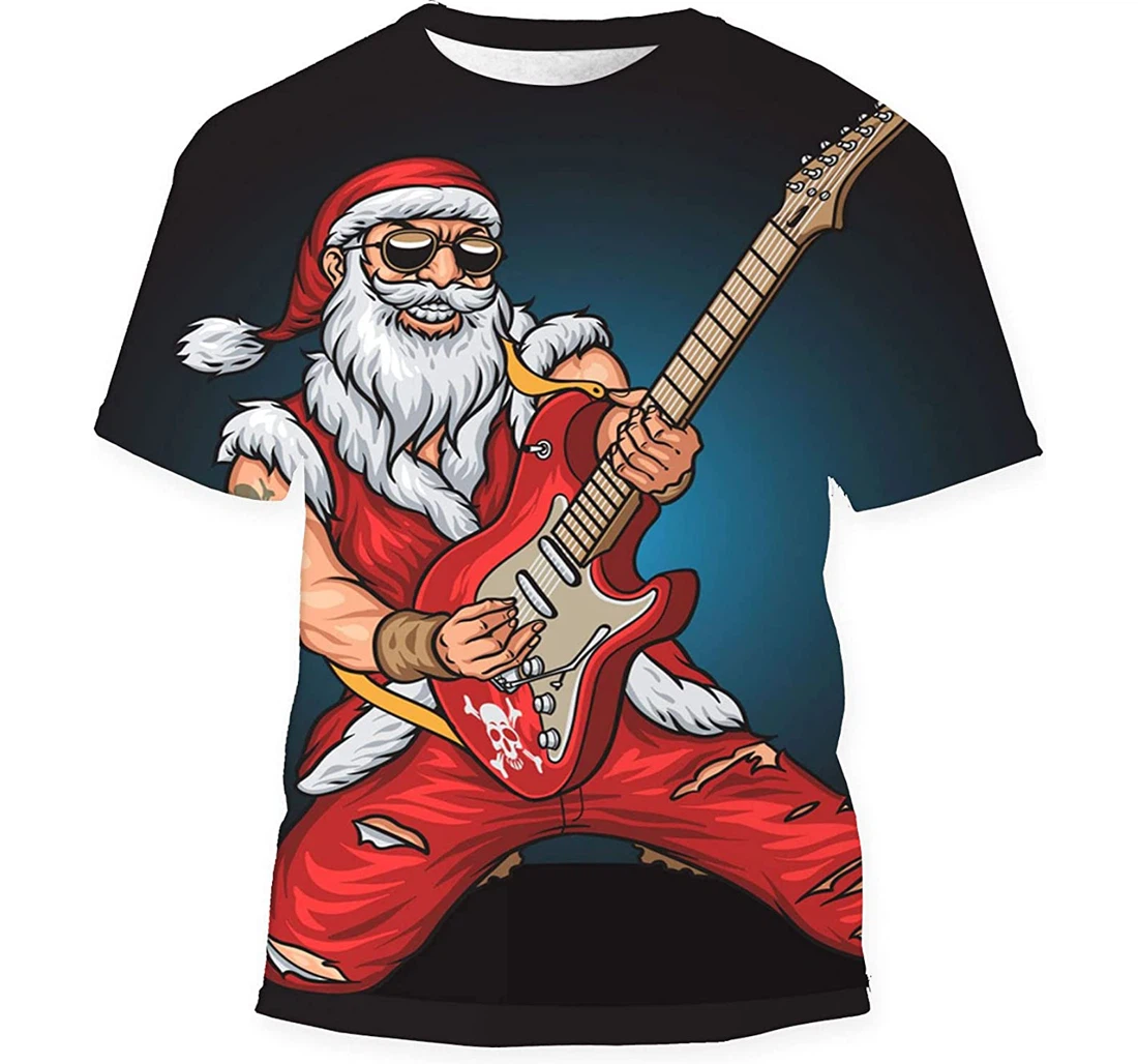 Santa Rocker Playing Guitar On Gigs Birthday Halloween - 3D Printed T-shirt, Long Sleeves Shirt