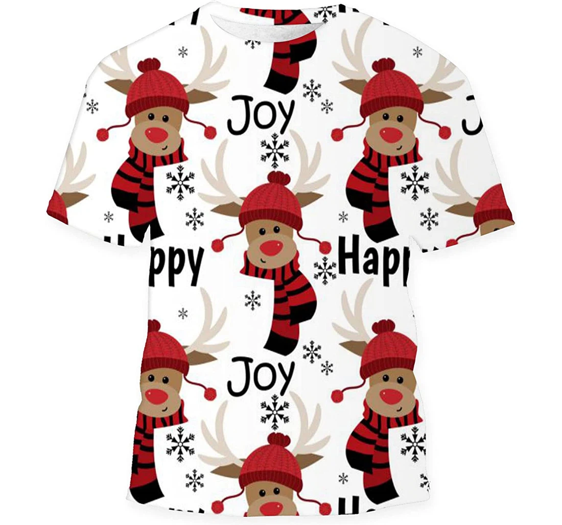 Cute Reindeer Wearing Yarn Hat Red Birthday Halloween - 3D Printed T-shirt, Long Sleeves Shirt