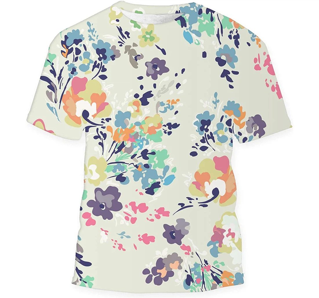 Ditsy Watercolor Style Flowers Background Birthday Halloween - 3D Printed T-shirt, Long Sleeves Shirt