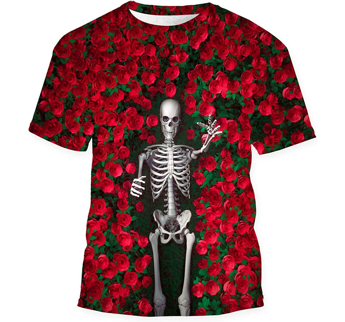 Red Roses Death Surreal Birthday Halloween - 3D Printed T-shirt, Long Sleeves Shirt