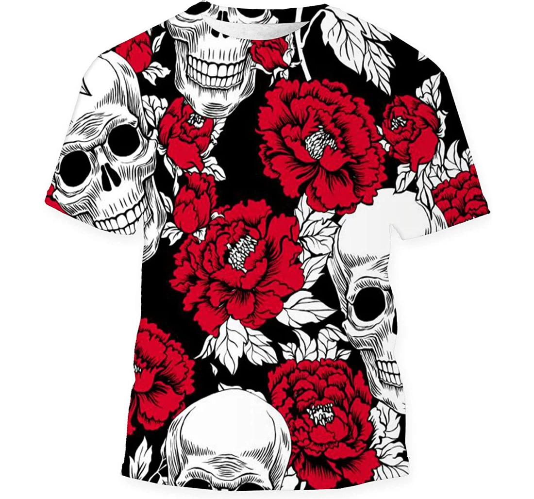 Image Skull Flowers Peony Birthday Halloween - 3D Printed T-shirt, Long Sleeves Shirt