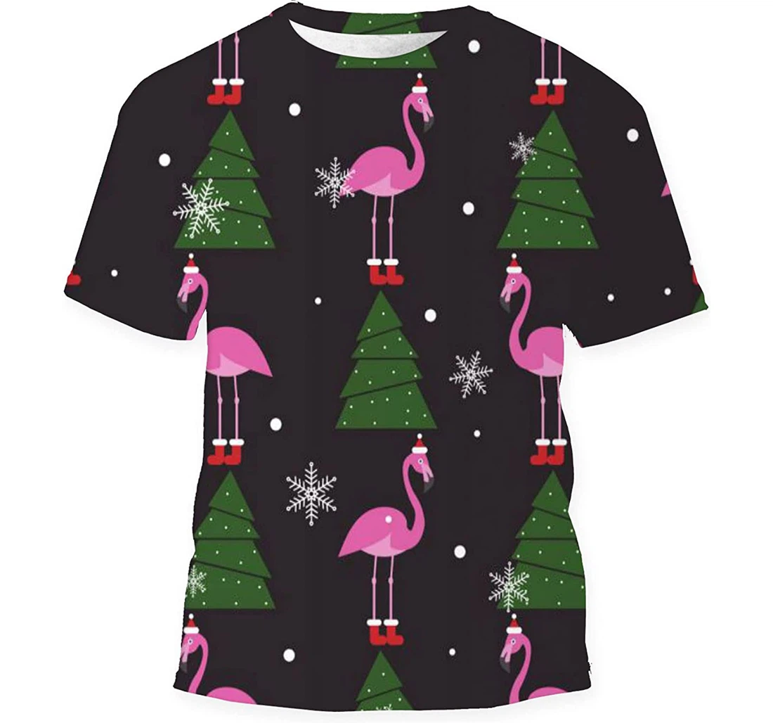 Hand Drawn Christmas Flamingo Design Birthday Halloween - 3D Printed T-shirt, Long Sleeves Shirt