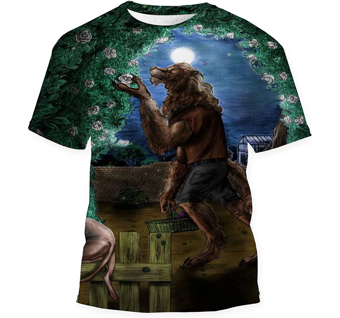 Werewolf Garden Roses Moon Birthday Halloween - 3D Printed T-shirt, Long Sleeves Shirt