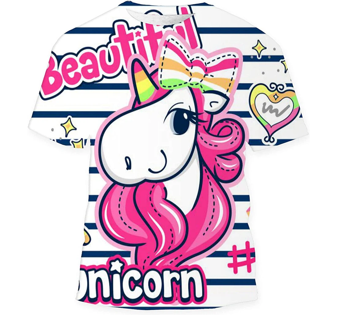 Beautiful Unicorn Girl Pink Hair Wearing Birthday Halloween - 3D Printed T-shirt, Long Sleeves Shirt