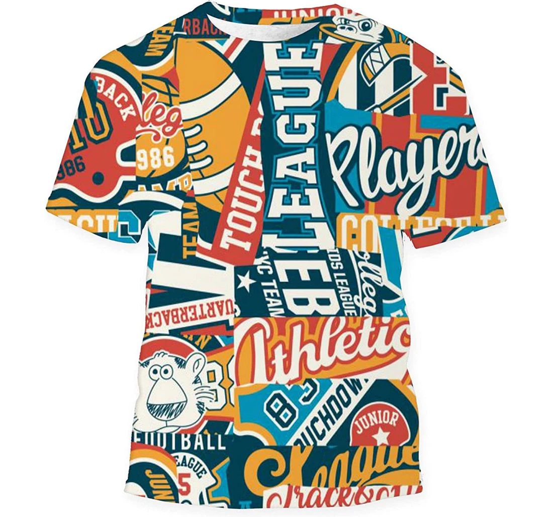 Cute College Sporting Labels Patchwork Abstract - 3D Printed T-shirt, Long Sleeves Shirt