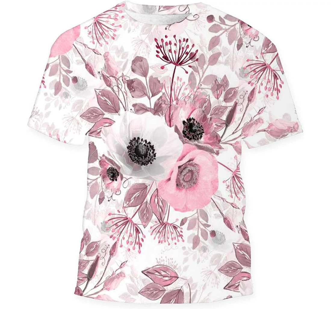 Abstract Bouquet Anemones Gray Birthday Halloween - 3D Printed T-shirt, Long Sleeves Shirt