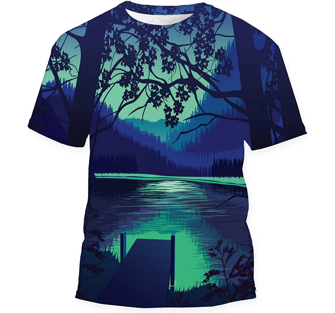 Background Landscape Wooden Pier - 3D Printed T-shirt, Long Sleeves Shirt