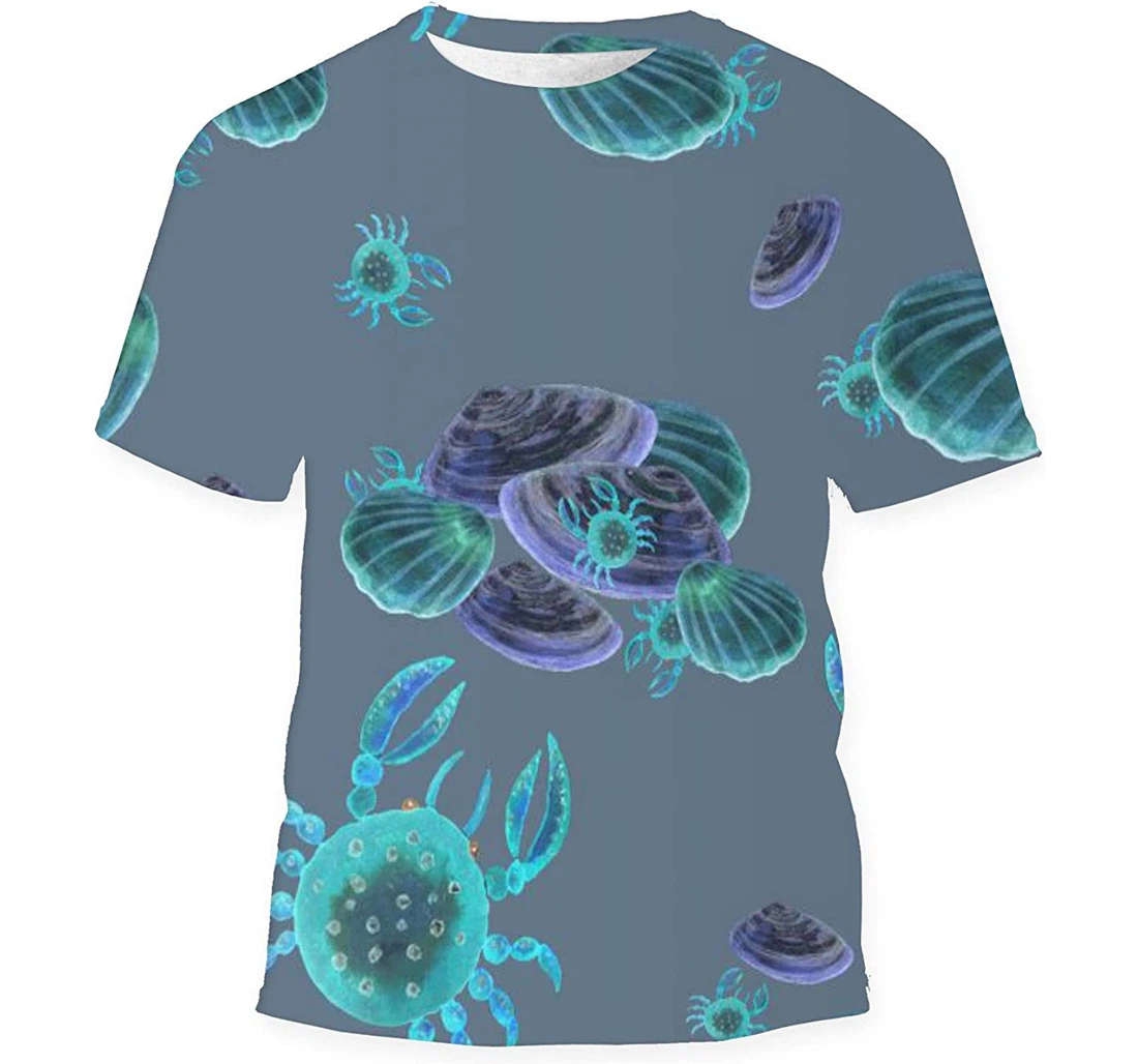 Watercolor Sea Crabs Birthday Halloween - 3D Printed T-shirt, Long Sleeves Shirt