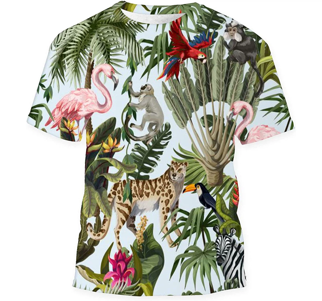 Jungle Animals Flowers Trees Birthday Halloween - 3D Printed T-shirt, Long Sleeves Shirt