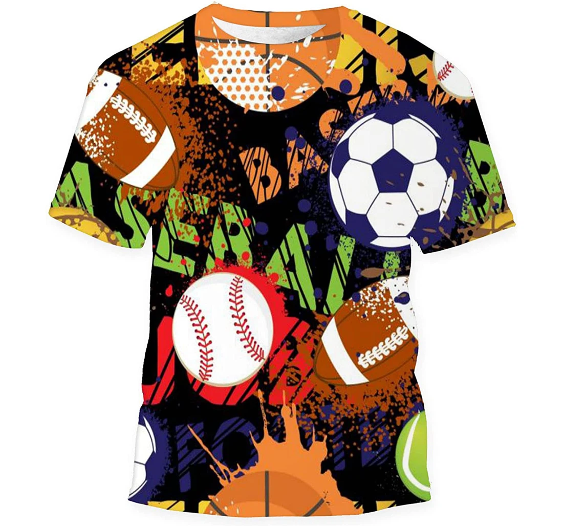 Sport Balls Repeated Backdrop Birthday Halloween - 3D Printed T-shirt, Long Sleeves Shirt