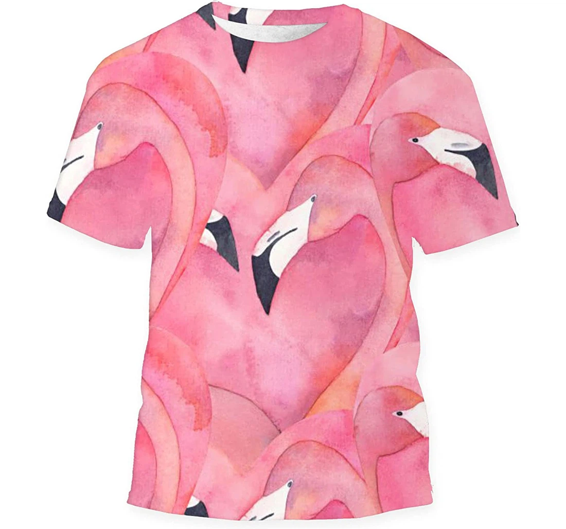 Watercolor Pink Flamingo Couple Birthday Halloween - 3D Printed T-shirt, Long Sleeves Shirt