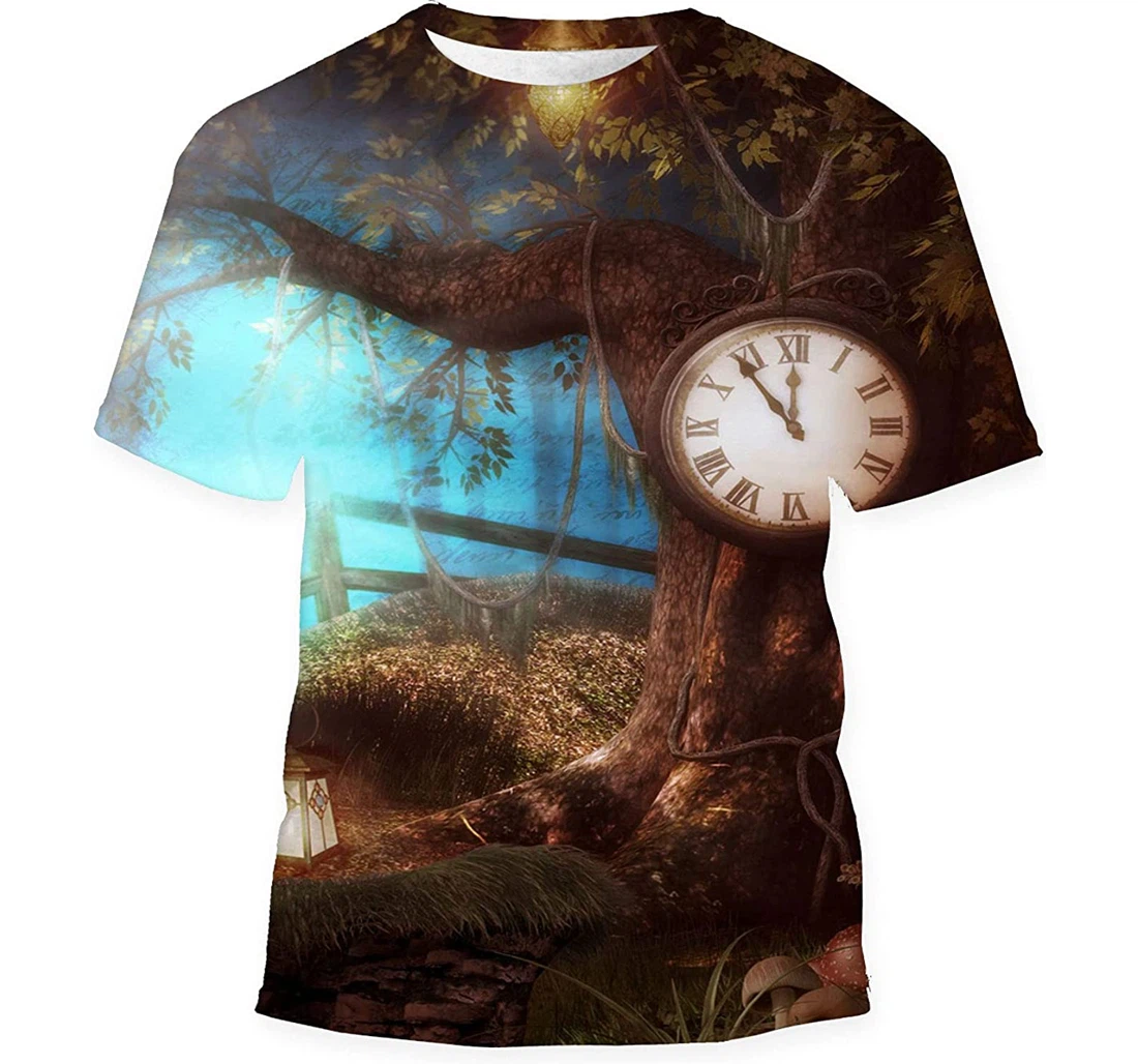 Render Enchanting Clock Tree Birthday Halloween - 3D Printed T-shirt, Long Sleeves Shirt