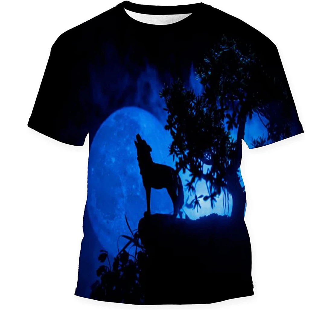 Silhouette Howling Wolf Against Dark Toned Birthday Halloween - 3D Printed T-shirt, Long Sleeves Shirt