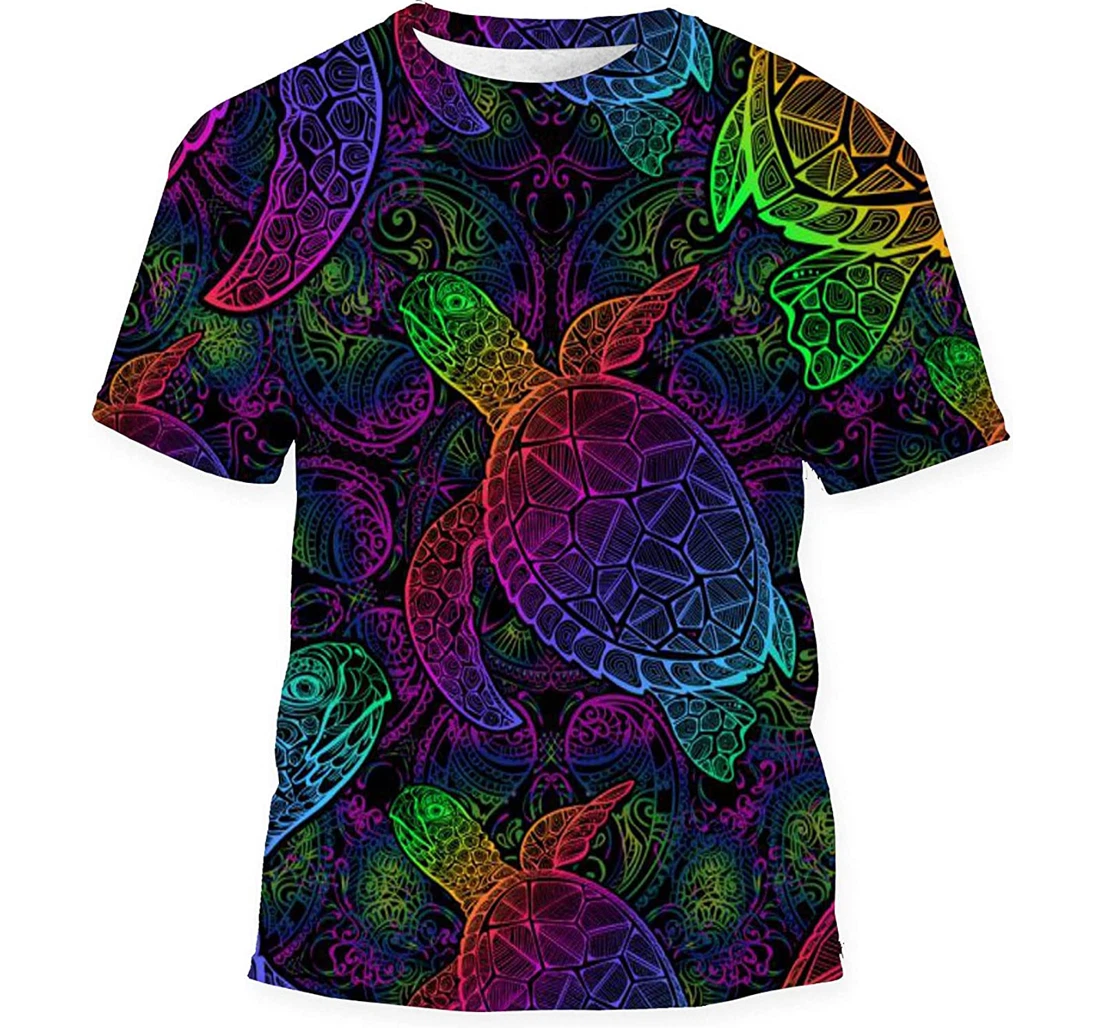 Sea Turtle Psychedelic Multicolor Colors Lotuses Birthday Halloween - 3D Printed T-shirt, Long Sleeves Shirt