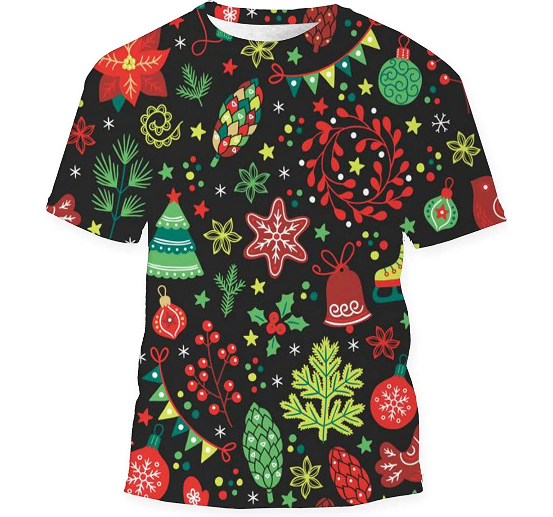 Christmas Fir Tree Poinsettia Birthday Halloween - 3D Printed T-shirt, Long Sleeves Shirt