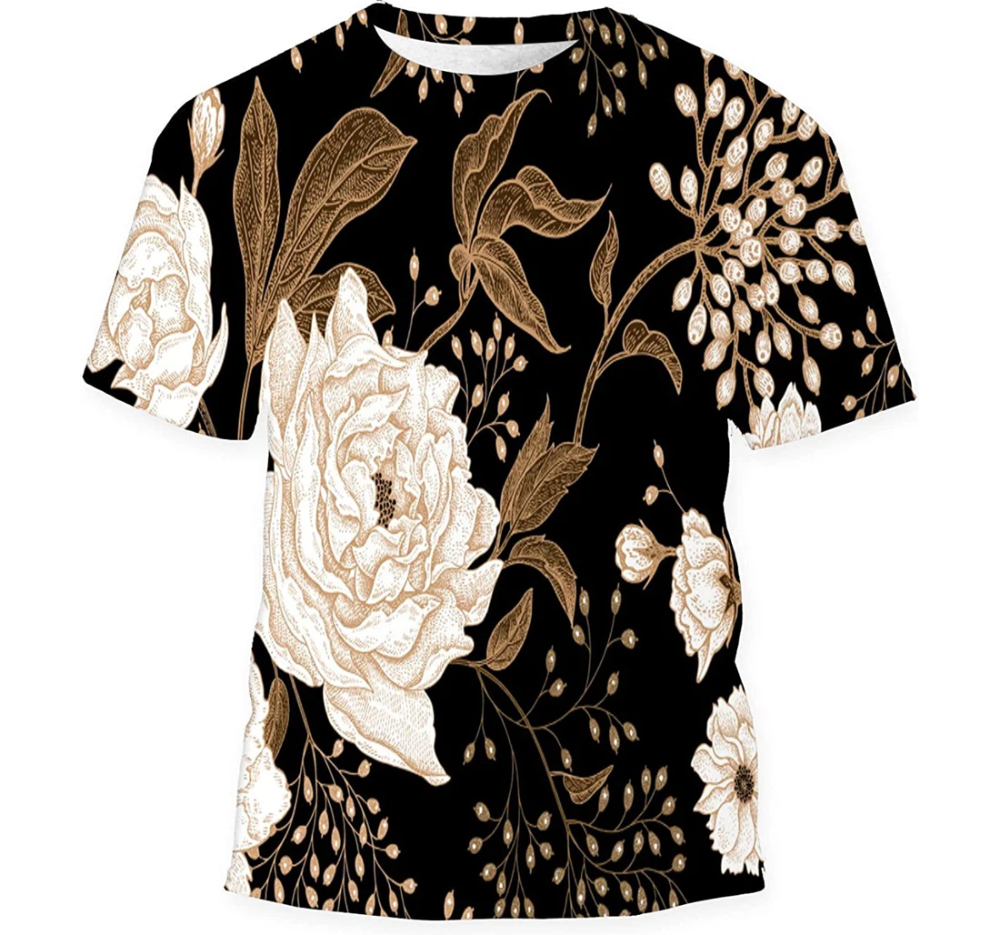 Peonies Roses Floral Vintage Birthday Halloween - 3D Printed T-shirt, Long Sleeves Shirt