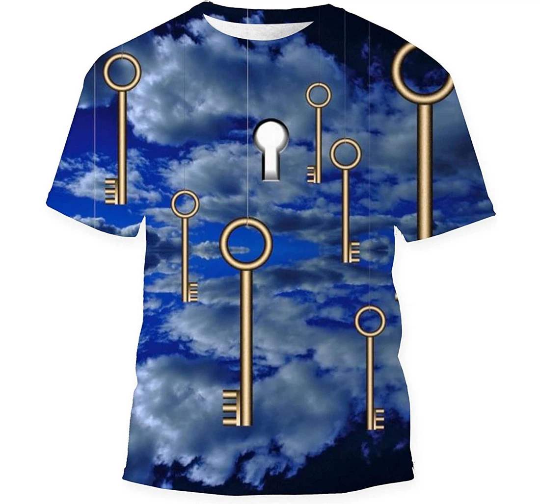 Bronze Keys Cloudy Sky Rendering Birthday Halloween - 3D Printed T-shirt, Long Sleeves Shirt