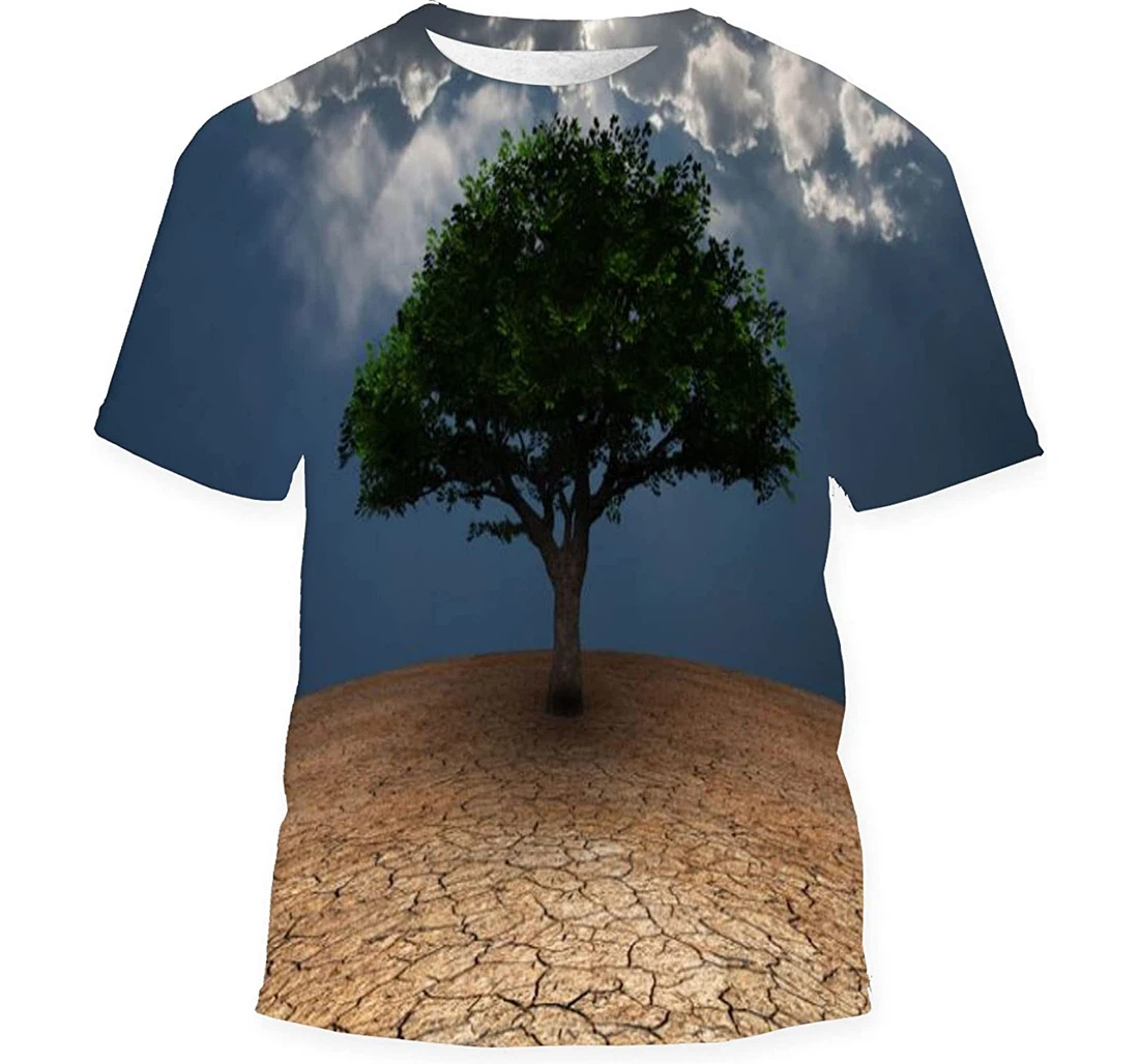 Surrealism Green Tree Arid Land Light Birthday Halloween - 3D Printed T-shirt, Long Sleeves Shirt