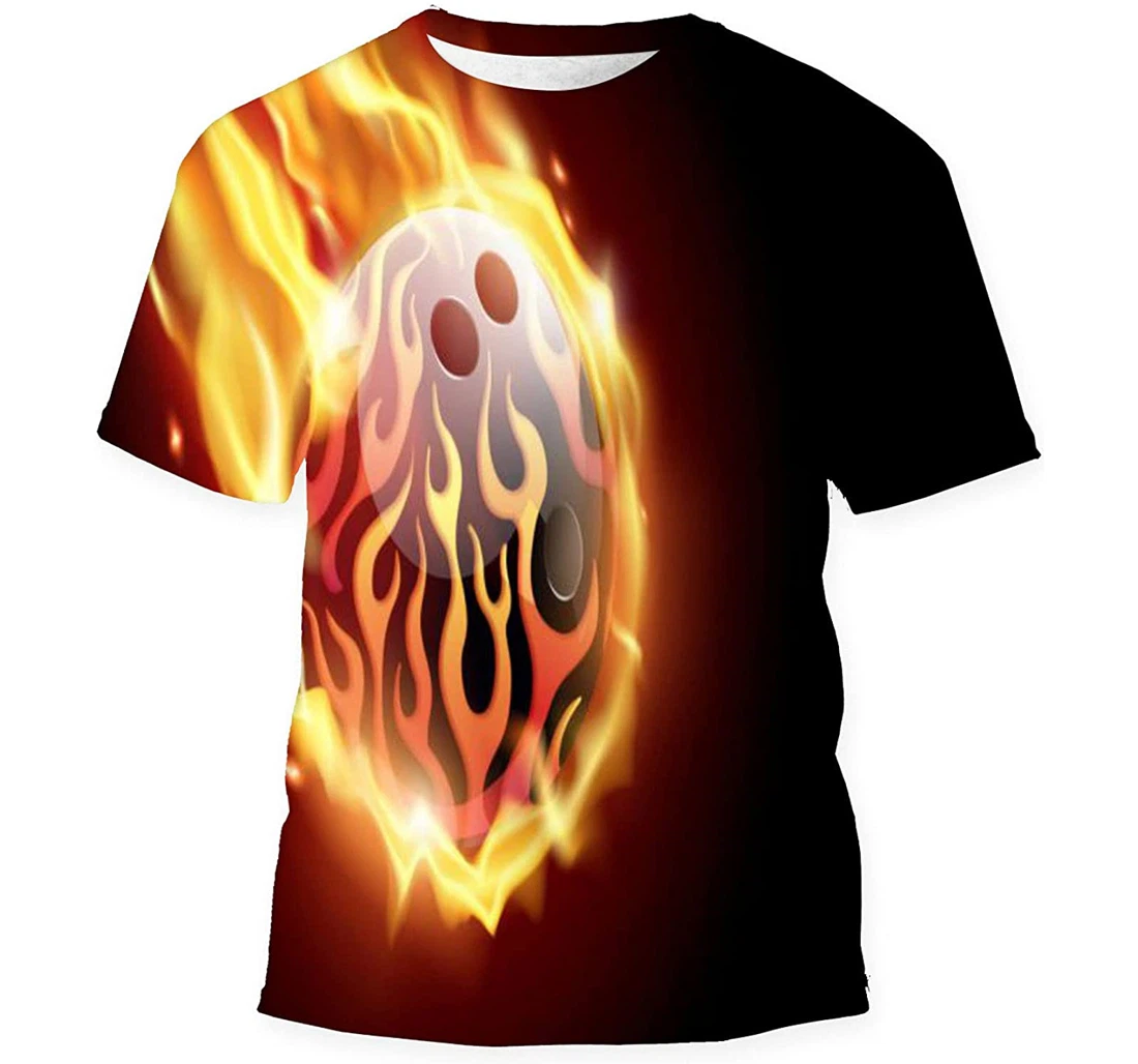 Flaming Bowling Ball On Background Birthday Halloween - 3D Printed T-shirt, Long Sleeves Shirt