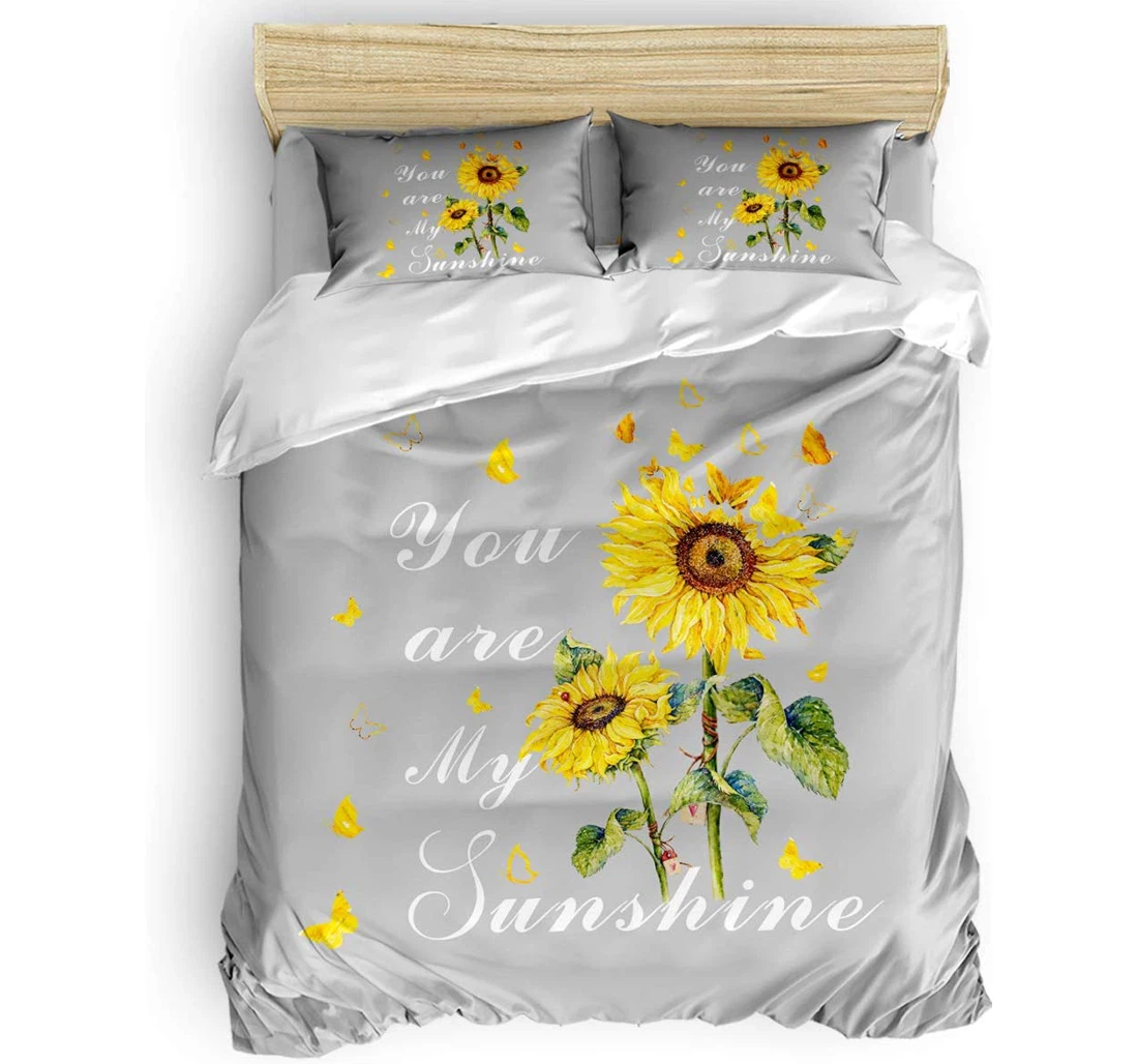 Personalized Bedding Set - Farm Fresh Sunflower Bloom Butterflies You Sunshine Gray Included 1 Ultra Soft Duvet Cover or Quilt and 2 Lightweight Breathe Pillowcases