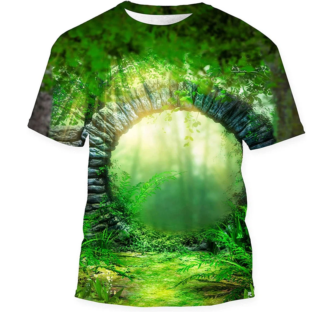 Enchanting Stone Gate Entrance Lush Fairytale Birthday Halloween - 3D Printed T-shirt, Long Sleeves Shirt