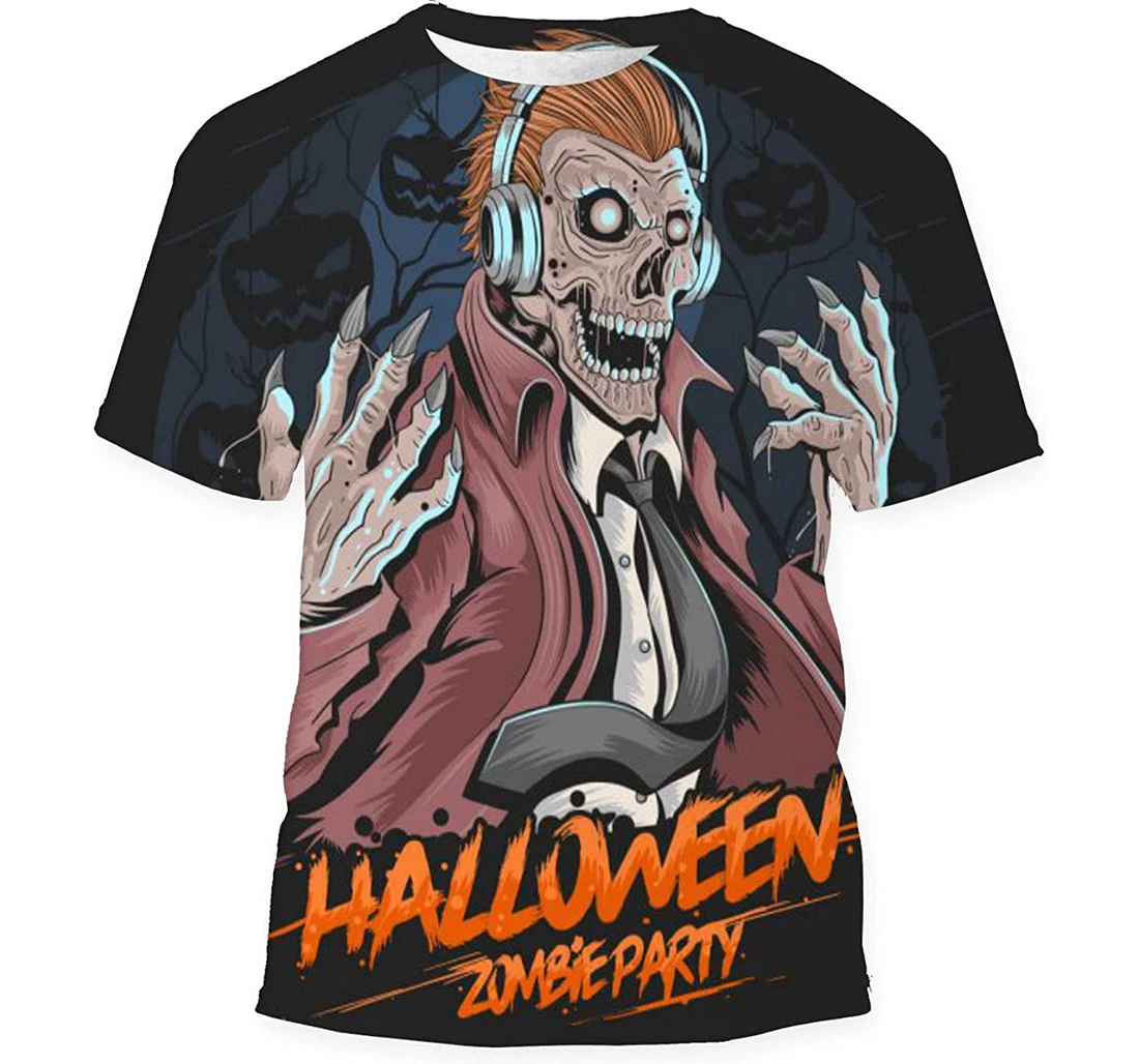 Skull Zombie Dj Music Party Halloween Birthday Halloween - 3D Printed T-shirt, Long Sleeves Shirt