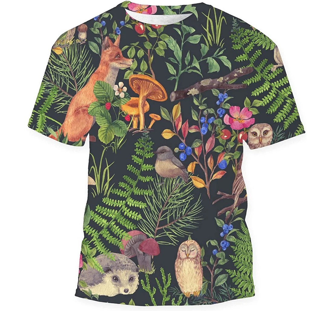 Hand Drawn Watercolor Forest Birthday Halloween - 3D Printed T-shirt, Long Sleeves Shirt