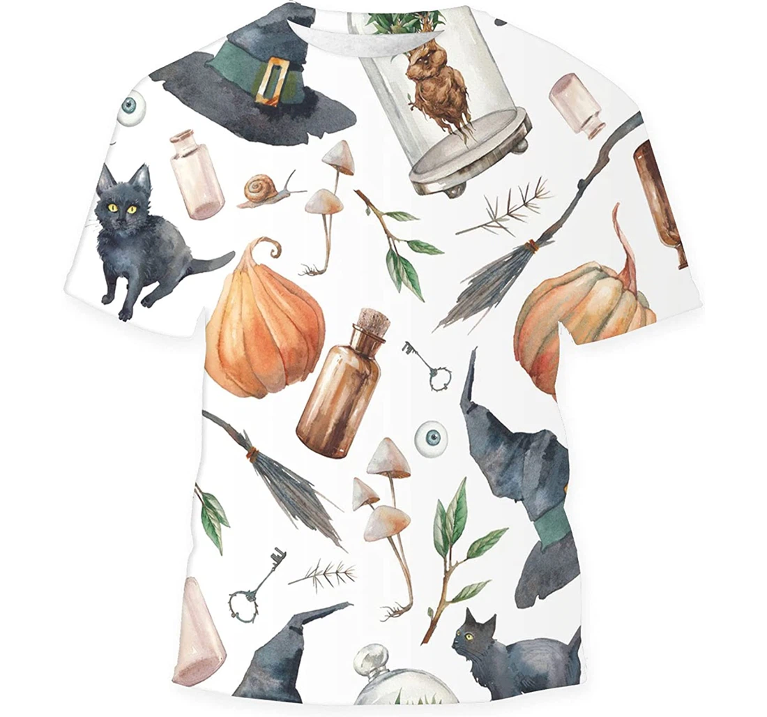 Halloween Watercolor Repeating Texture Birthday Halloween - 3D Printed T-shirt, Long Sleeves Shirt