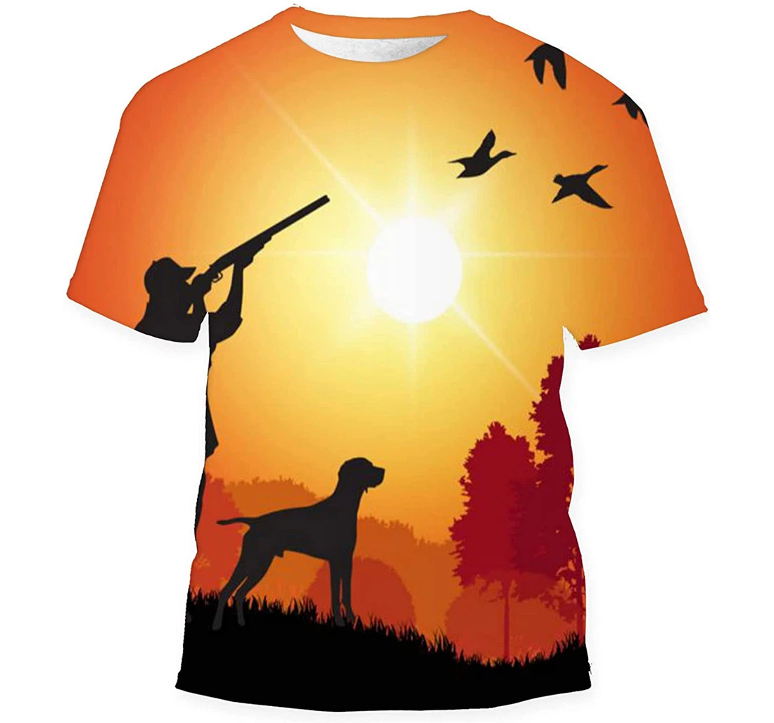 Silhouette On Duck Hunting Birthday Halloween - 3D Printed T-shirt, Long Sleeves Shirt