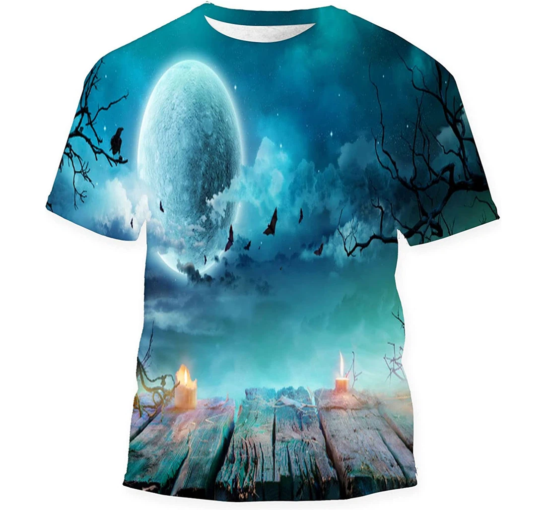 Halloween Background Old Table Candles Branches Birthday Halloween - 3D Printed T-shirt, Long Sleeves Shirt