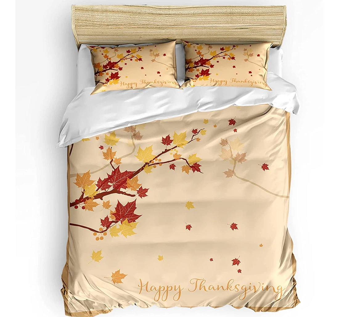 Personalized Bedding Set - Autumn Maple Tree Leaves Paint Cozy Happy Thanksgiving Included 1 Ultra Soft Duvet Cover or Quilt and 2 Lightweight Breathe Pillowcases