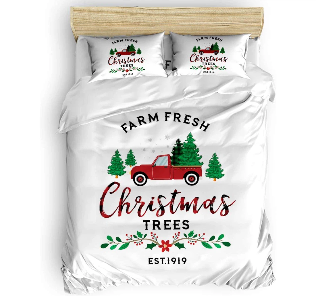 Personalized Bedding Set - Farm Fresh Christmas Tree Retro Truck Included 1 Ultra Soft Duvet Cover or Quilt and 2 Lightweight Breathe Pillowcases