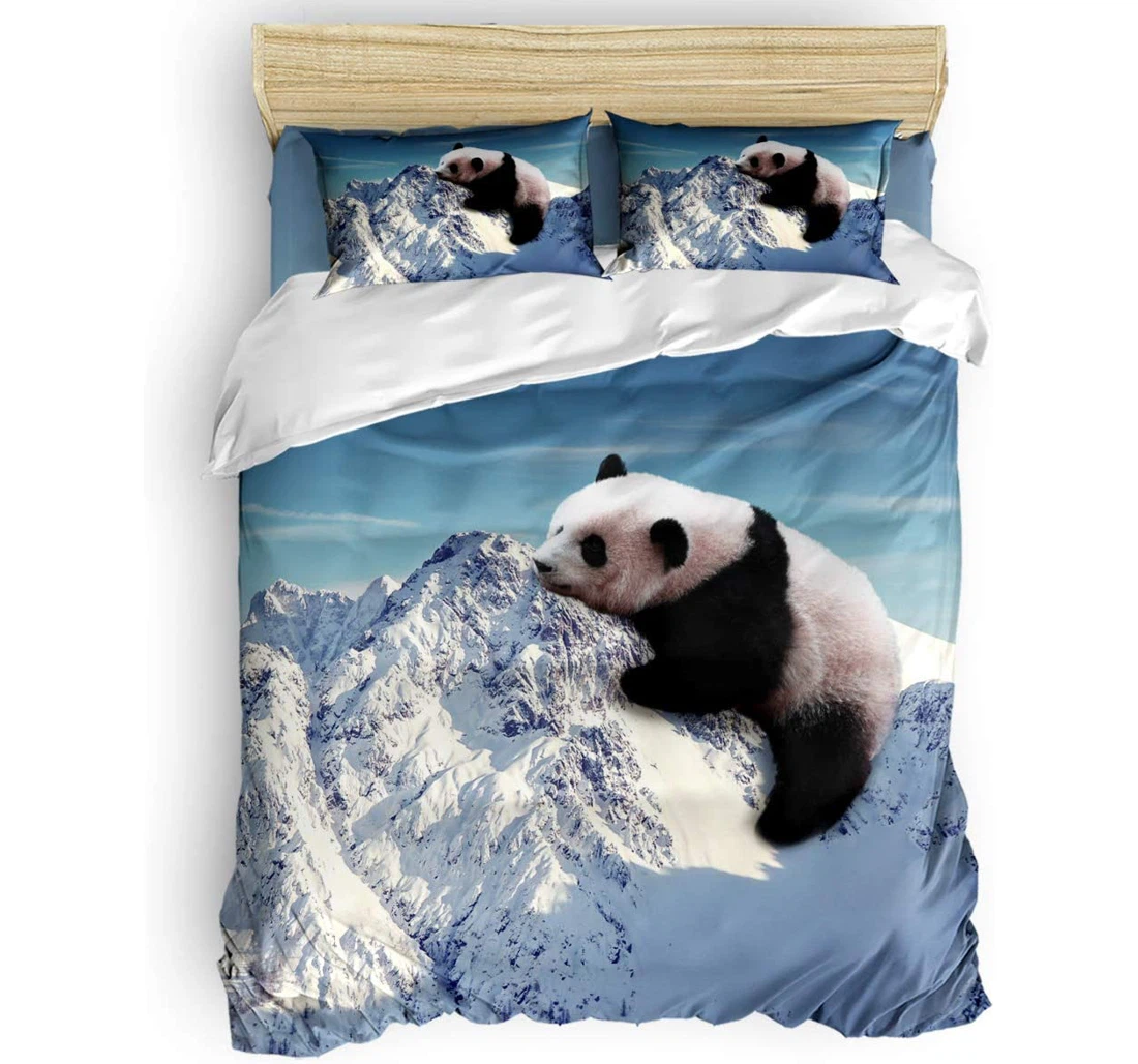 Personalized Bedding Set - Panda Lying On The Snow Mountain Funny Animal Included 1 Ultra Soft Duvet Cover or Quilt and 2 Lightweight Breathe Pillowcases