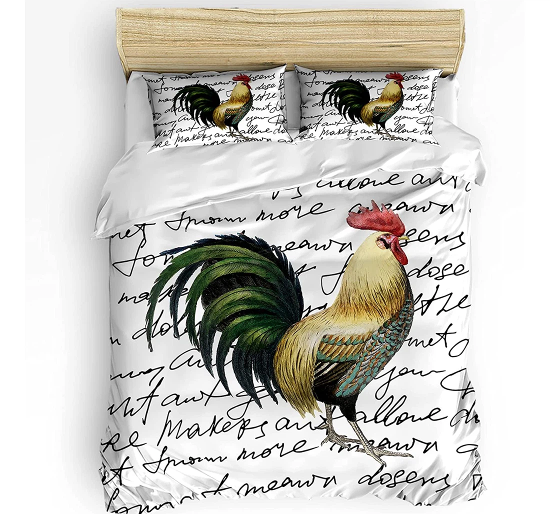 Personalized Bedding Set - Farm Rooster Animal Cozy Retro Letter Backdrop Included 1 Ultra Soft Duvet Cover or Quilt and 2 Lightweight Breathe Pillowcases