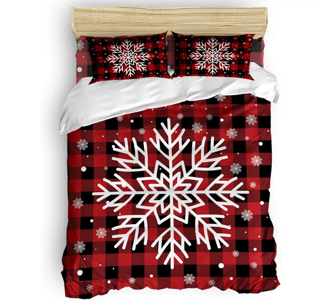 Personalized Bedding Set - Christmas Snowflake Illustraction Black Plaid Included 1 Ultra Soft Duvet Cover or Quilt and 2 Lightweight Breathe Pillowcases