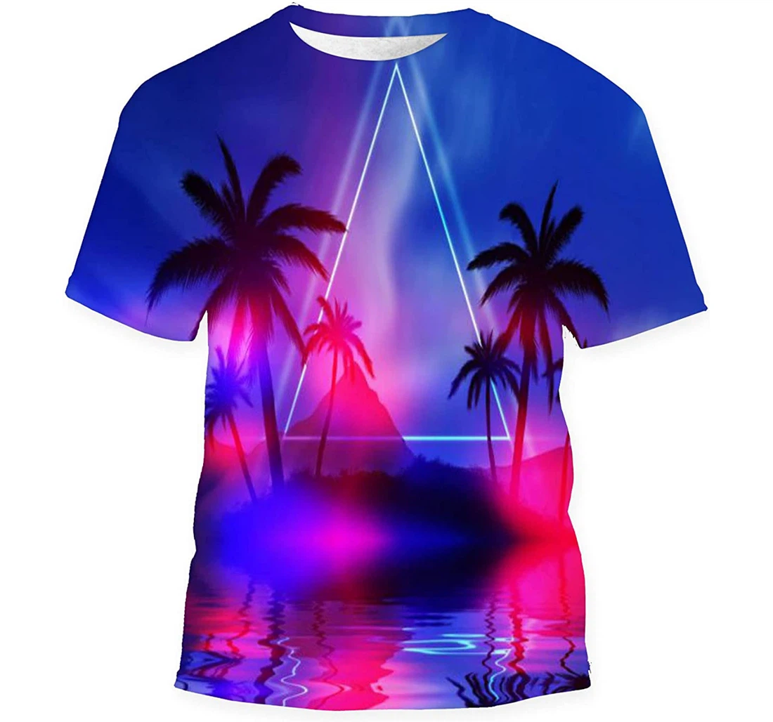 Abstract Futuristic Background Silhouettes Palm Trees Birthday Halloween - 3D Printed T-shirt, Long Sleeves Shirt