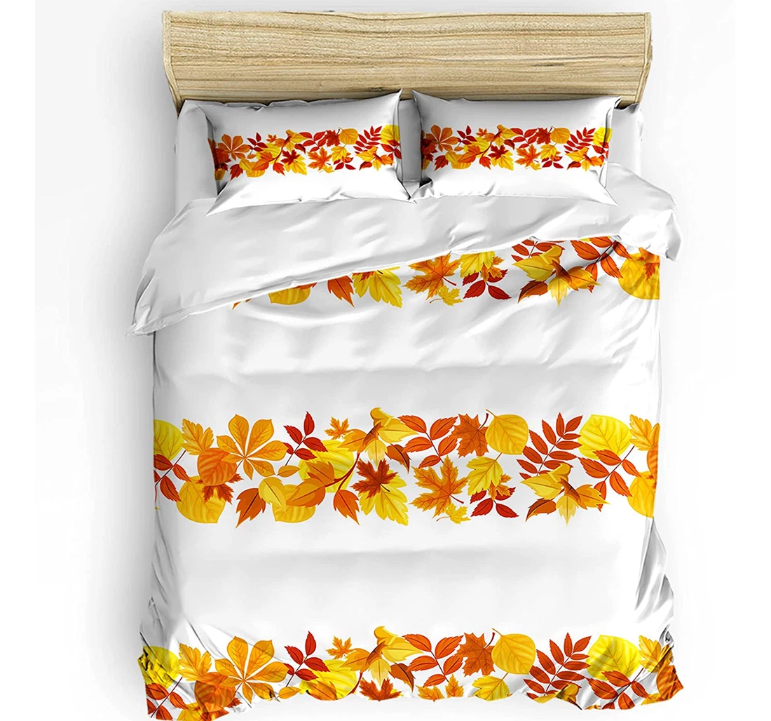 Bedding Set - Thanksgiving Maple Leaf Vine Pattern Cozy Included 1 Ultra Soft Duvet Cover or Quilt and 2 Lightweight Breathe Pillowcases