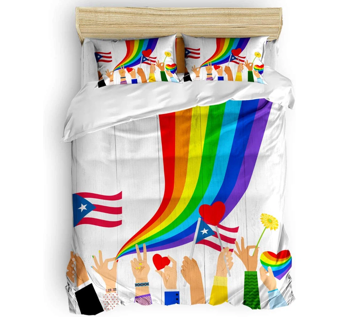 Personalized Bedding Set - Puerto Rico Flag Love Sunflowers Victory Gesture Colorful Wood Board Included 1 Ultra Soft Duvet Cover or Quilt and 2 Lightweight Breathe Pillowcases
