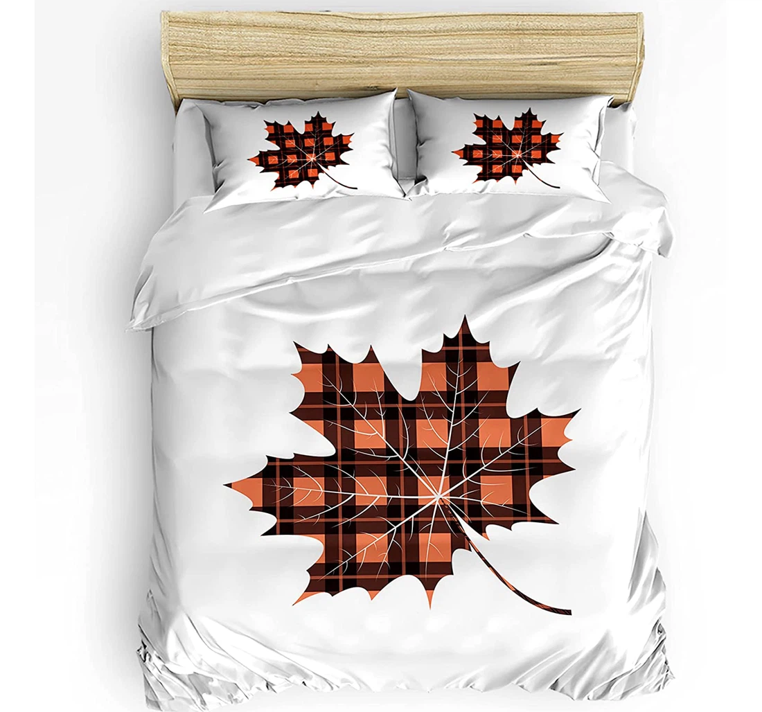 Personalized Bedding Set - Autumn Phoenix Tree Leaf Cozy Black Orange Buffalo Plaid Included 1 Ultra Soft Duvet Cover or Quilt and 2 Lightweight Breathe Pillowcases