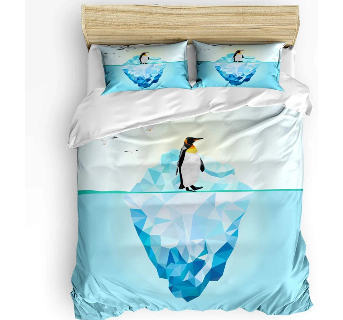 Personalized Bedding Set - Seagull Penguin Standing Geometry Iceberg Cozy Included 1 Ultra Soft Duvet Cover or Quilt and 2 Lightweight Breathe Pillowcases