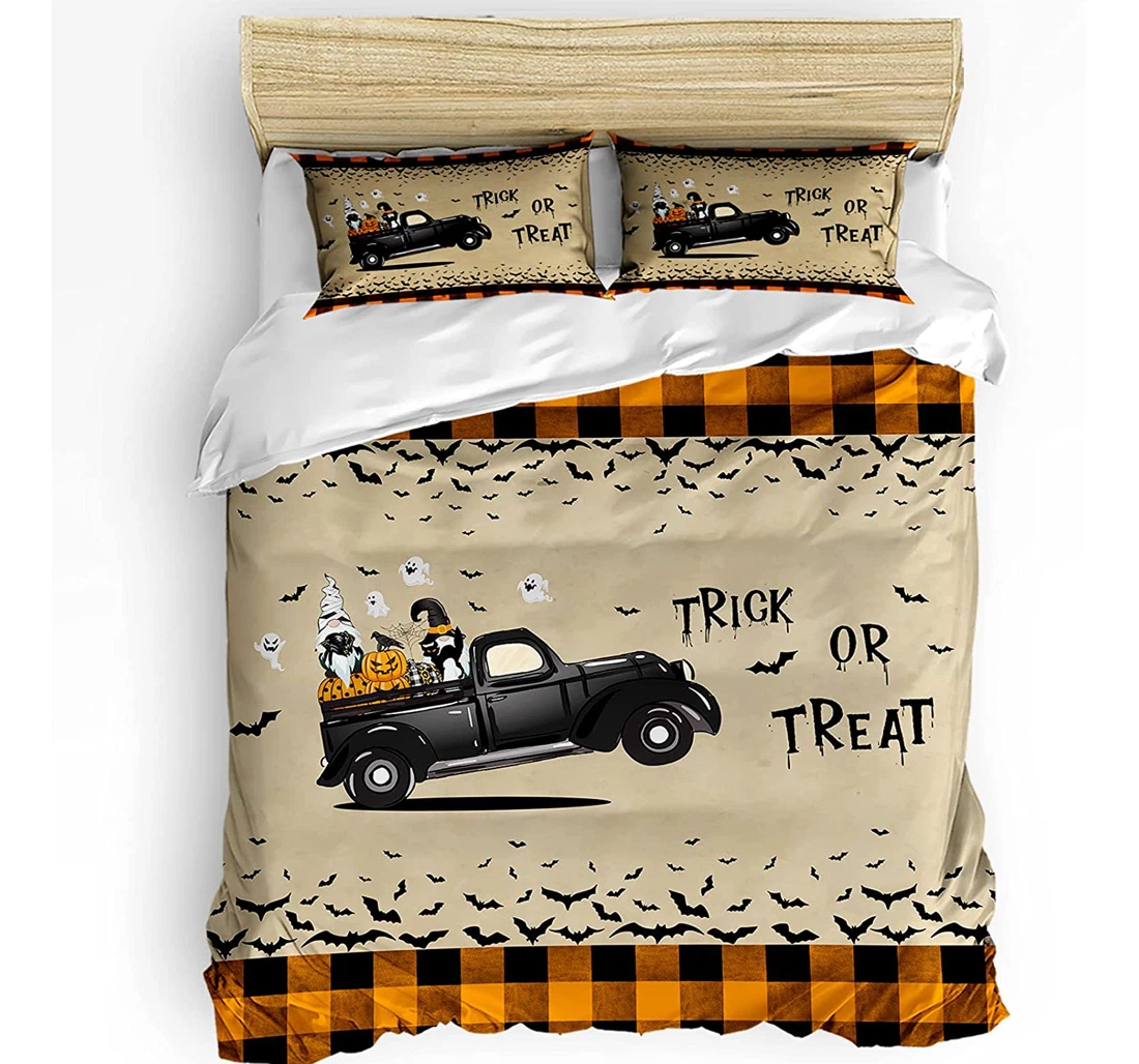 Personalized Bedding Set - Halloween Party Theme Cozy Kraft Paper Checkered Backdrop Included 1 Ultra Soft Duvet Cover or Quilt and 2 Lightweight Breathe Pillowcases