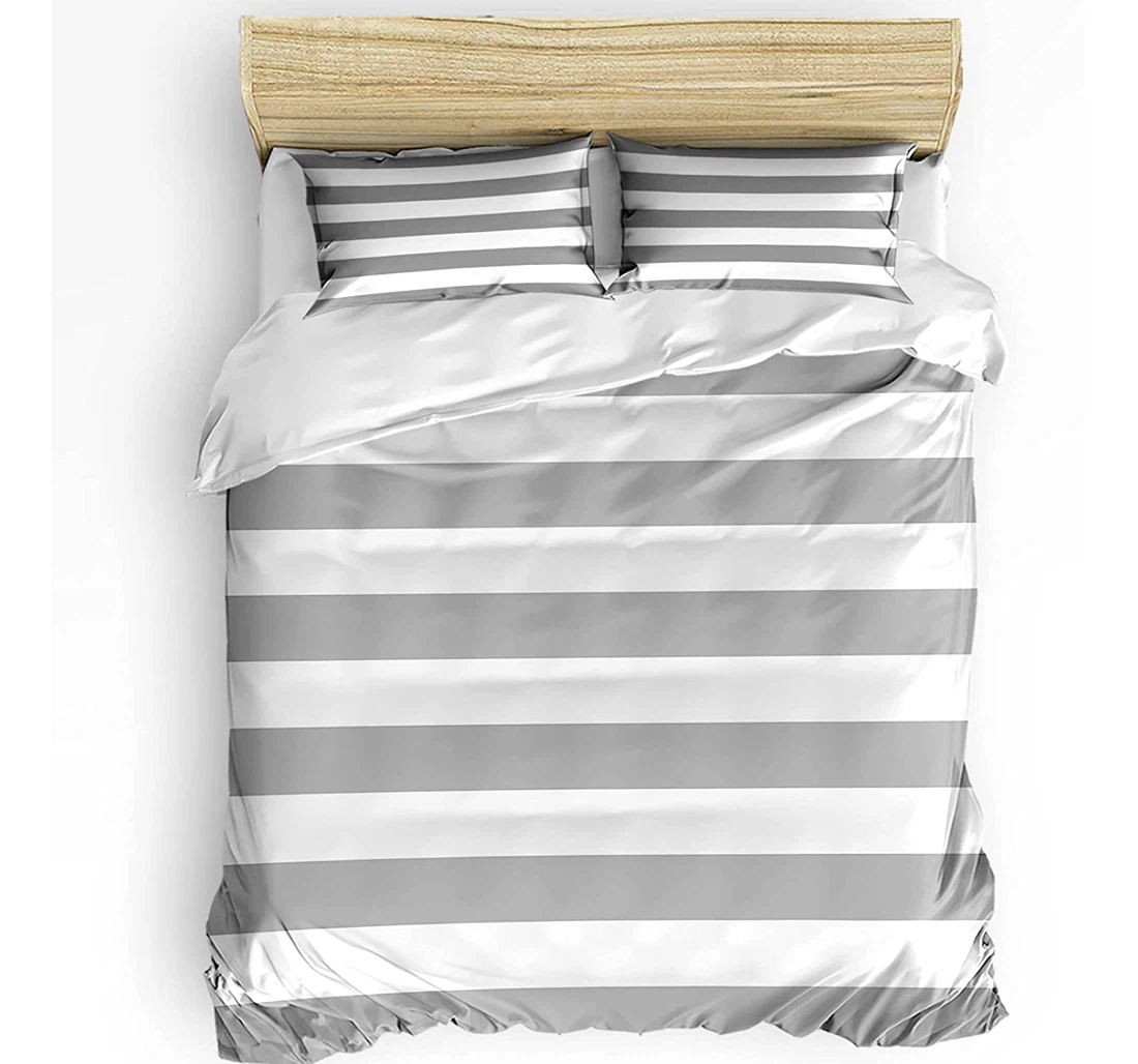 Personalized Bedding Set - Gary White Stripes Gemoetry Included 1 Ultra Soft Duvet Cover or Quilt and 2 Lightweight Breathe Pillowcases