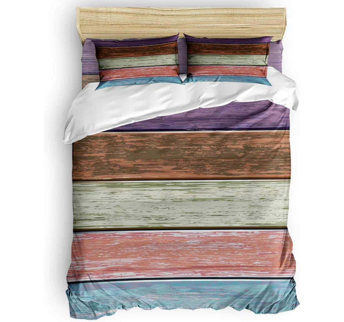Personalized Bedding Set - Brown Green Wood Board Restric Farm Stripes Included 1 Ultra Soft Duvet Cover or Quilt and 2 Lightweight Breathe Pillowcases