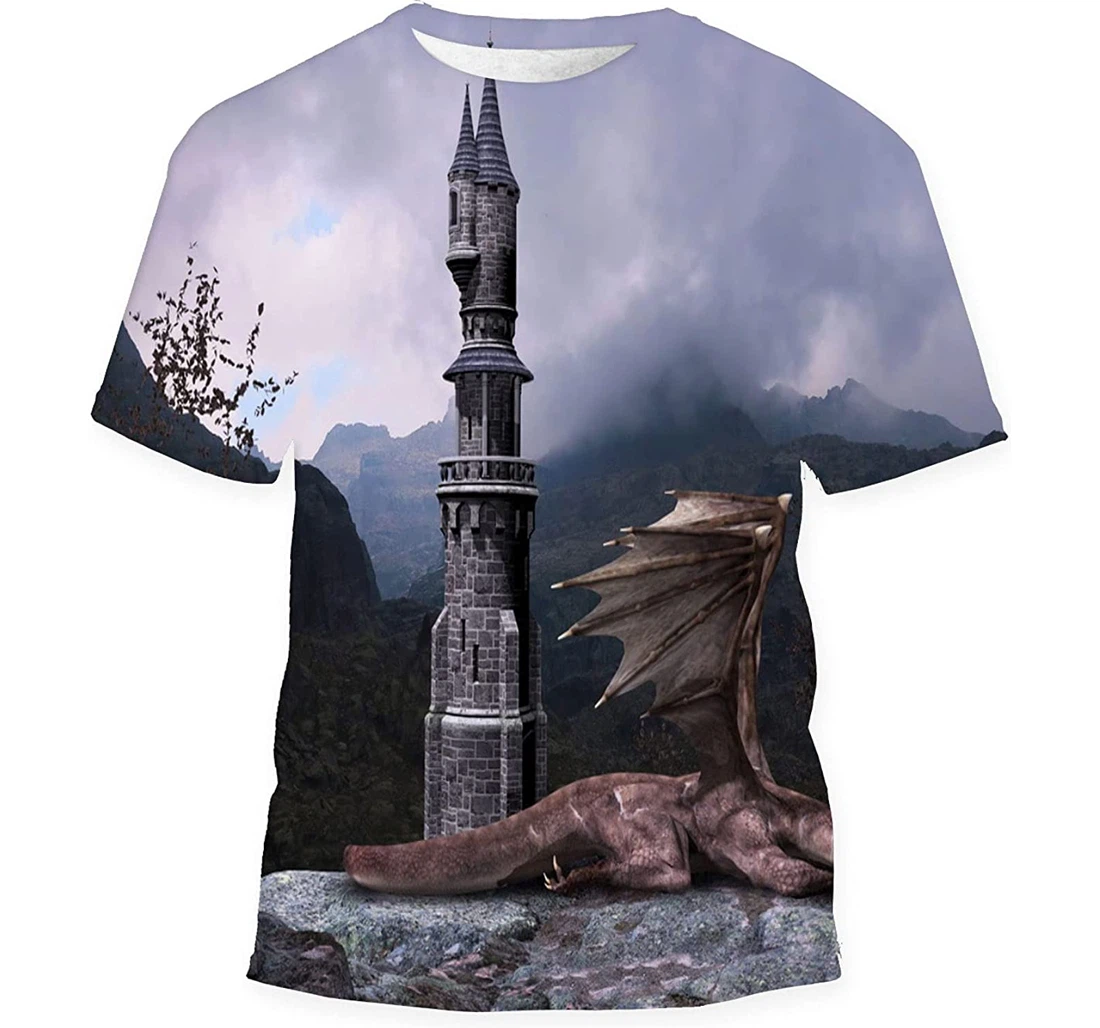 Fairy Tale Fantasy Tower Guarded By Birthday Halloween - 3D Printed T-shirt, Long Sleeves Shirt