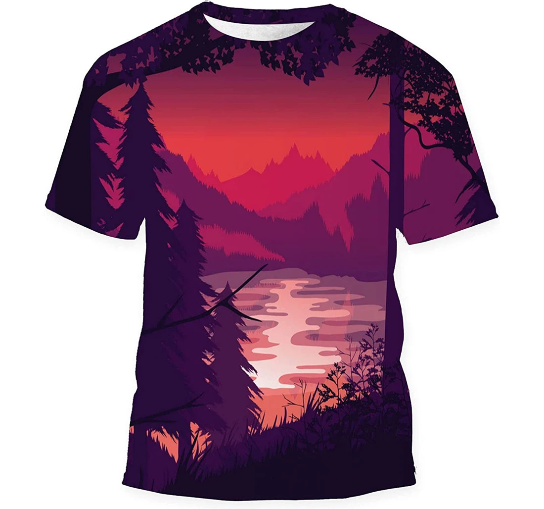 Background Landscape River Forest Birthday Halloween - 3D Printed T-shirt, Long Sleeves Shirt