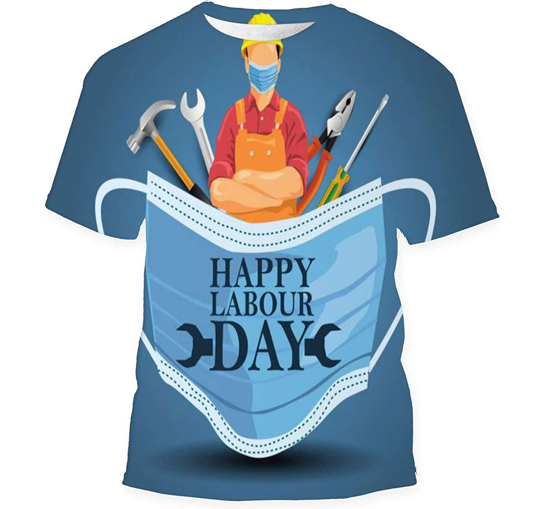 Mask Happy Labor Day Lettering On Birthday Halloween - 3D Printed T-shirt, Long Sleeves Shirt