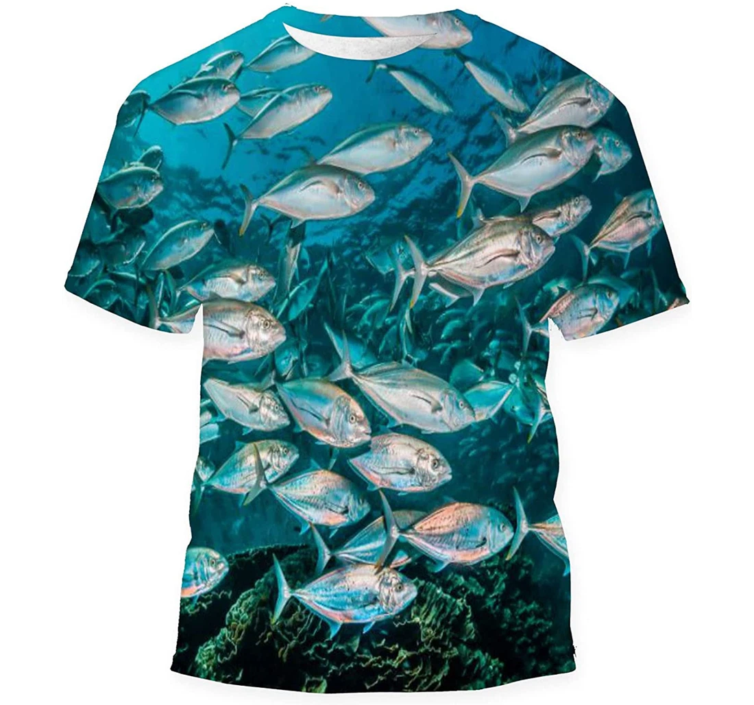 Huge School Silver Pelagic Fish Swimming Birthday Halloween - 3D Printed T-shirt, Long Sleeves Shirt