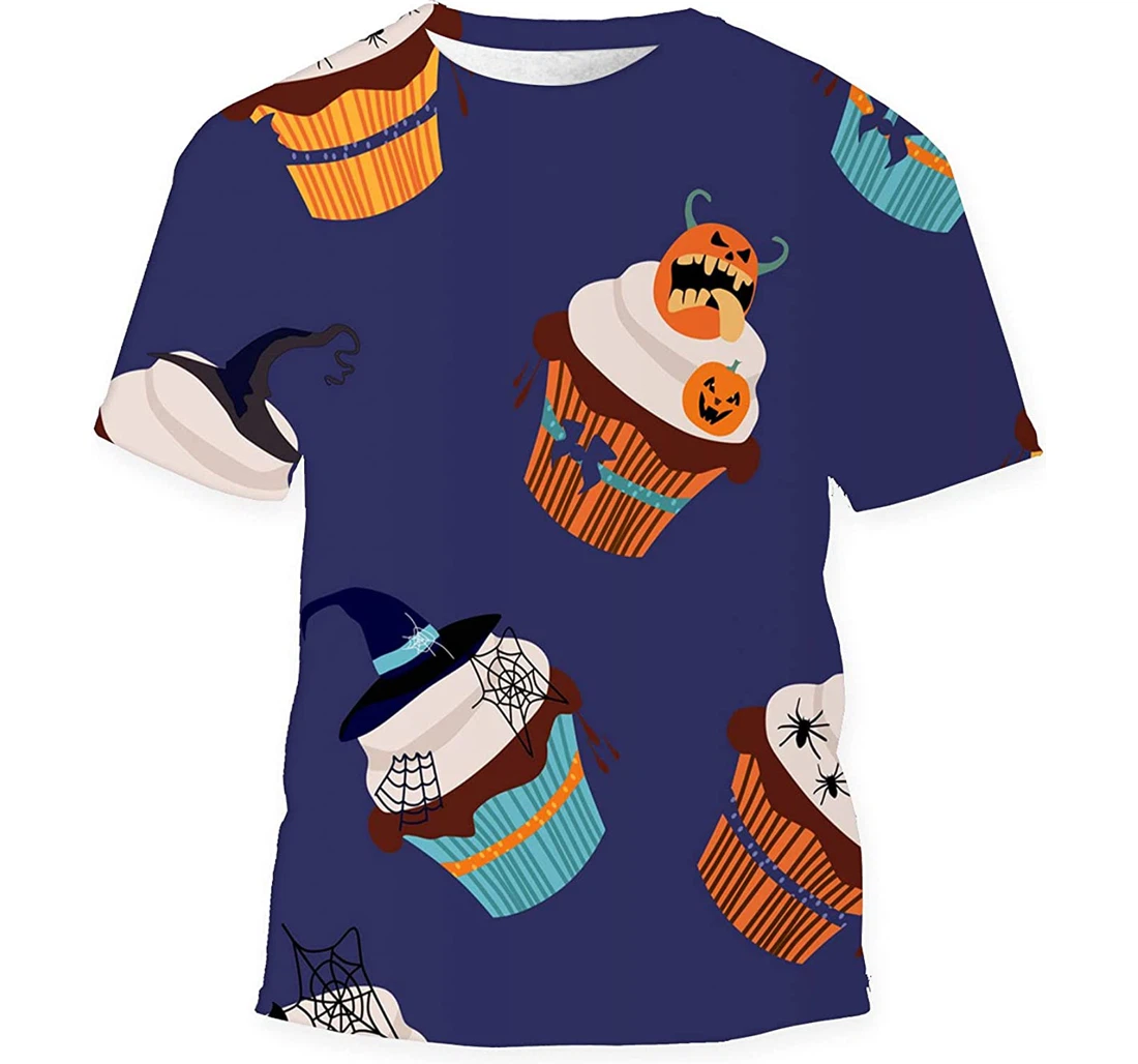 Halloween Cupcakestraditional Symbols Jackolanternchocolate Birthday Halloween - 3D Printed T-shirt, Long Sleeves Shirt