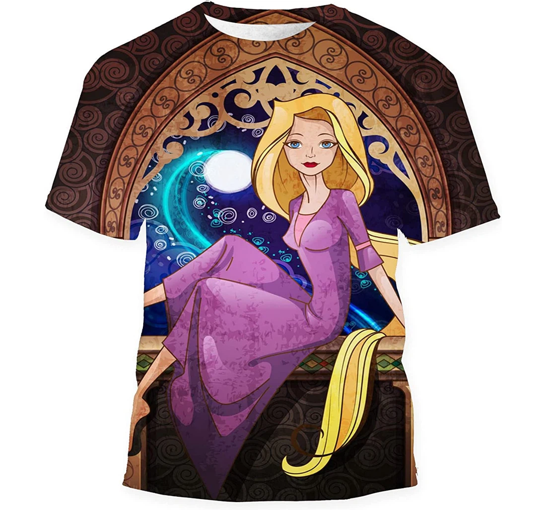 Rapunzel Fairy Tale Character Siting Front Birthday Halloween - 3D Printed T-shirt, Long Sleeves Shirt